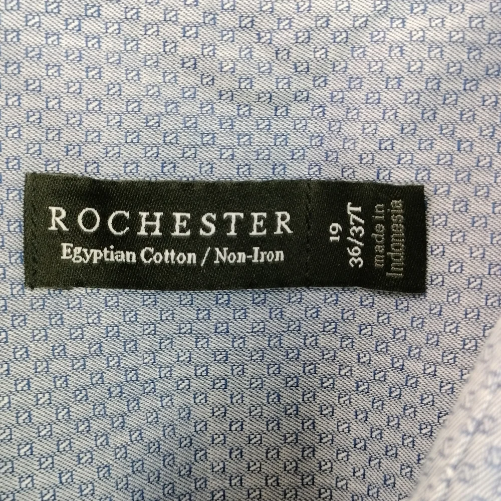 Rochester Egyptian Cotton Mens Blue Button Up Dress Shirt 19 Tall Office Wedding